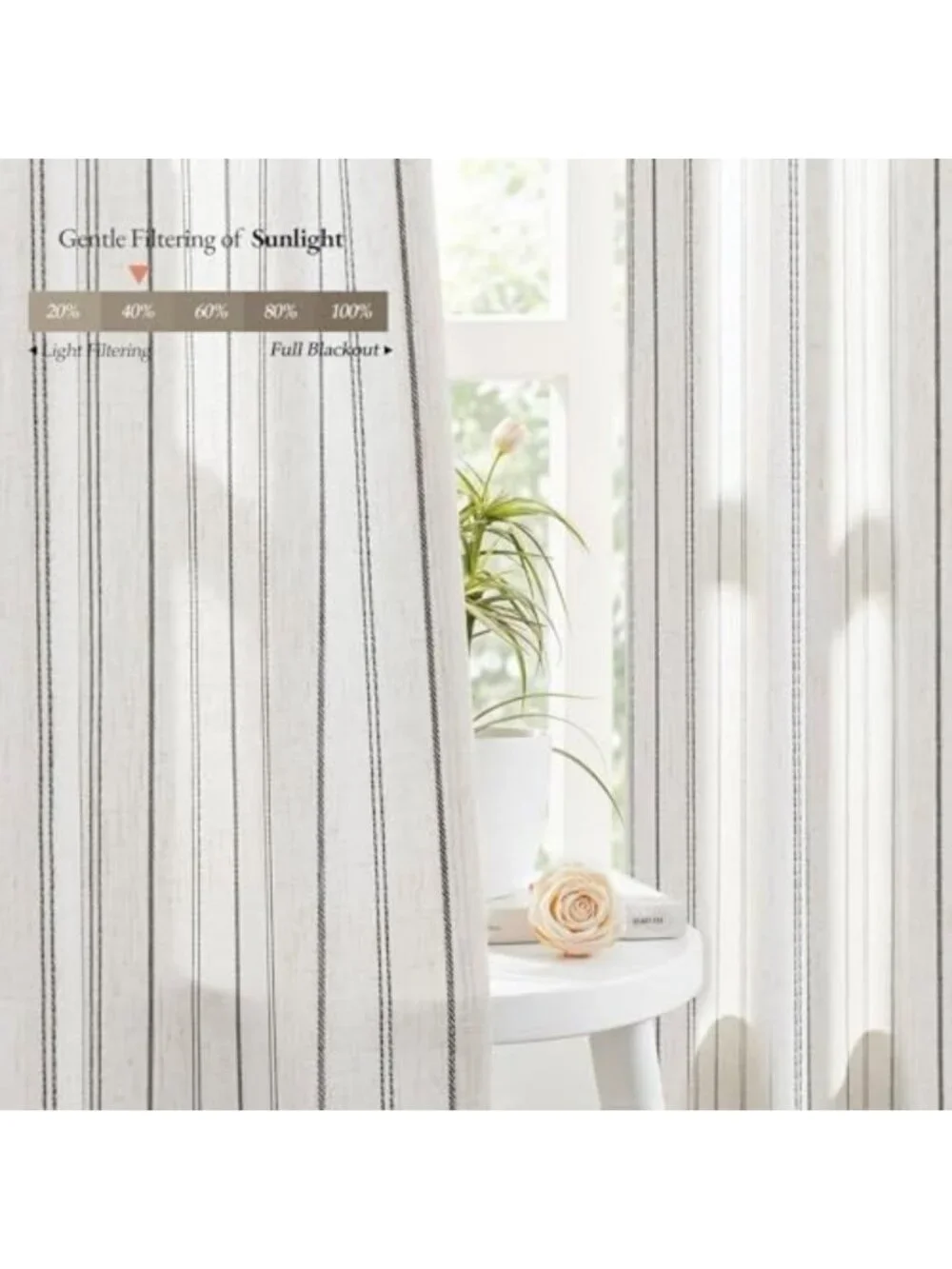Stylish Black Striped Kitchen Curtains, Light Filtering, 2 Panels, 26x36 Inches